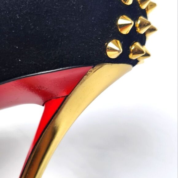 Christian Louboutin Zappa 100 Suede Specchio Heels Spike Black Gold Size 36 - Picture 10 of 14